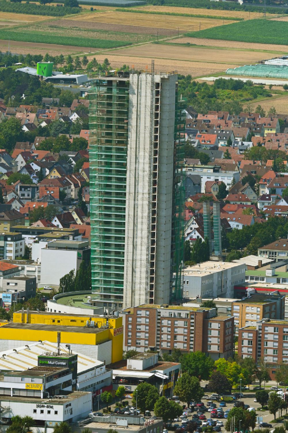 Luftaufnahme Fellbach - Hochhaus- Baustelle der Hotelanlage Schwabenlandtower in Fellbach im Bundesland Baden-Württemberg, Deutschland