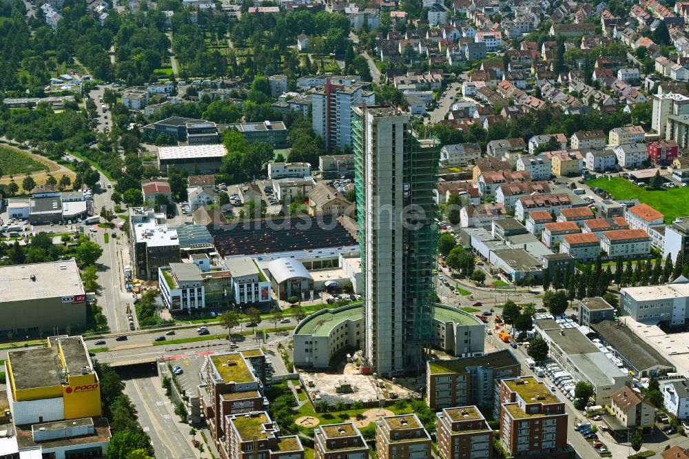 Fellbach aus der Vogelperspektive: Hochhaus- Baustelle der Hotelanlage Schwabenlandtower in Fellbach im Bundesland Baden-Württemberg, Deutschland