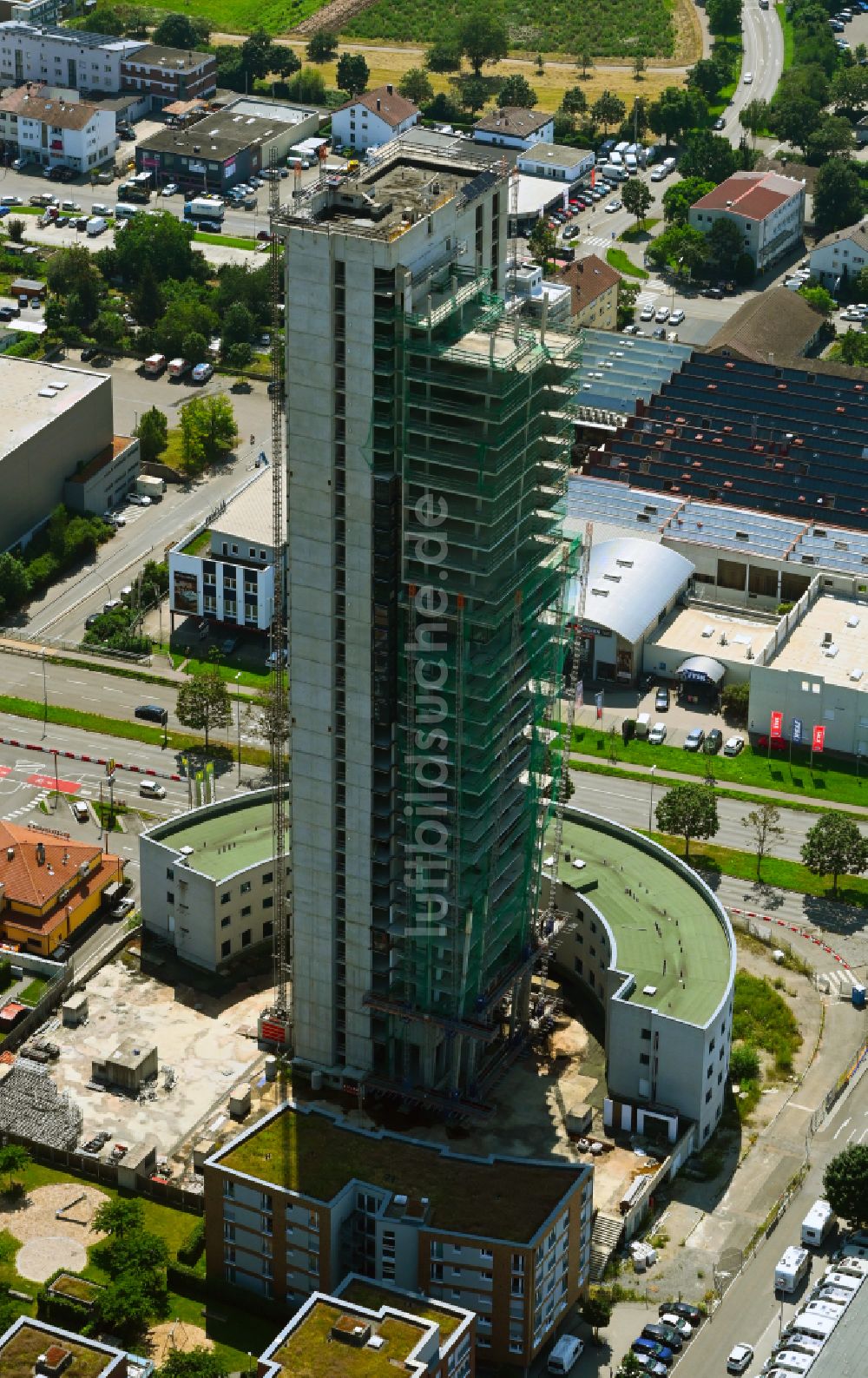 Luftaufnahme Fellbach - Hochhaus- Baustelle der Hotelanlage Schwabenlandtower in Fellbach im Bundesland Baden-Württemberg, Deutschland