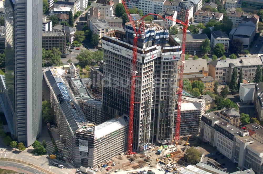 Frankfurt am Main aus der Vogelperspektive: Hochhaus- Baustelle des Tower 185 in Frankfurter / Main