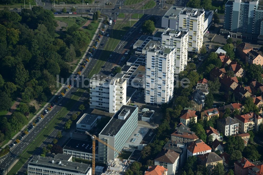 Luftaufnahme Braunschweig - Hochhaus- Ensemble der an der Konrad-Adenauer-Straße in Braunschweig im Bundesland Niedersachsen