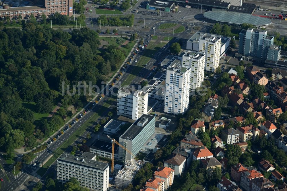 Braunschweig von oben - Hochhaus- Ensemble der an der Konrad-Adenauer-Straße in Braunschweig im Bundesland Niedersachsen