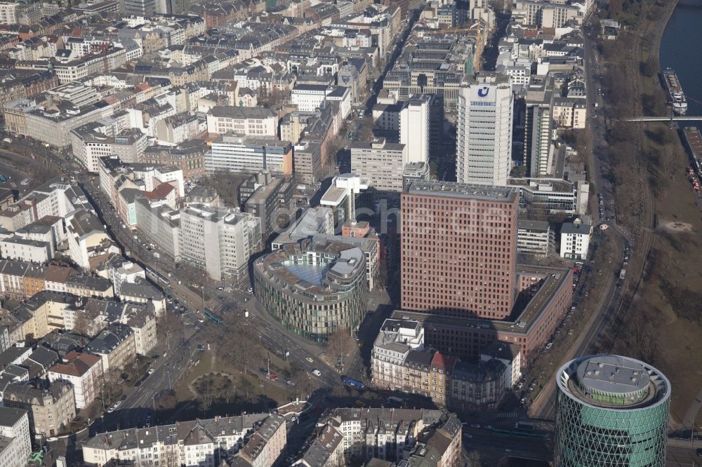 Luftbild Frankfurt am Main - Hochhaus- Ensemble in der Innenstadt in Frankfurt am Main im Bundesland Hessen