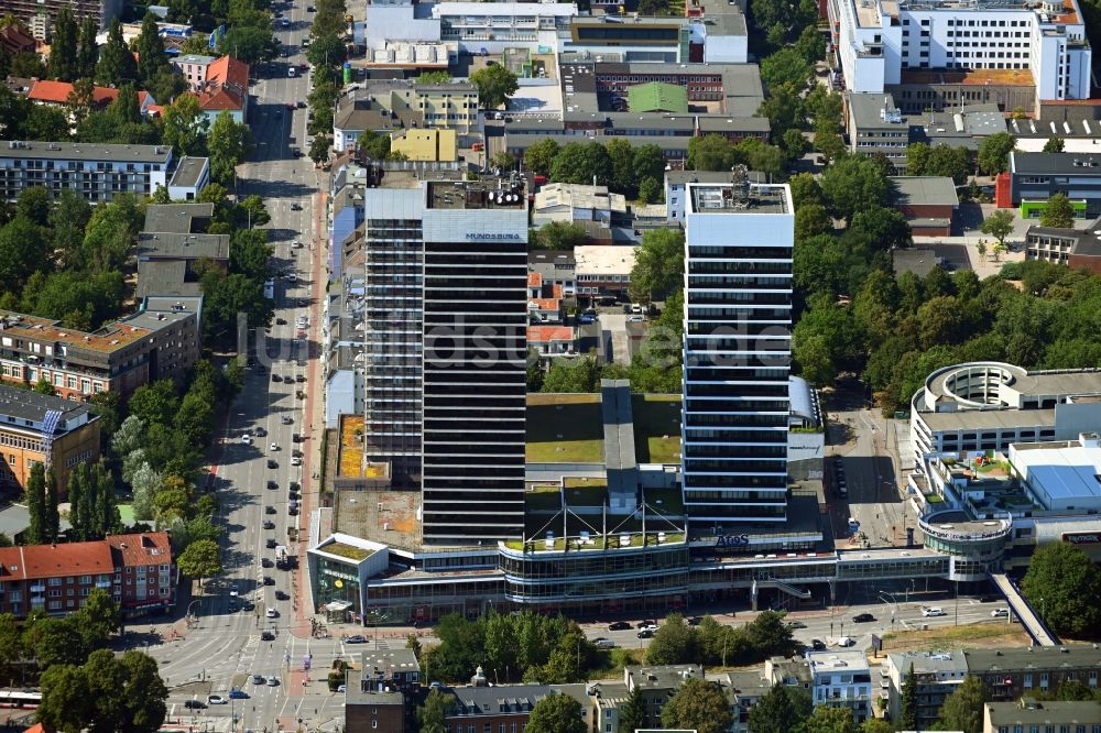 Luftbild Hamburg - Hochhaus- Ensemble Mundsburg im Ortsteil Barmbek-Süd in Hamburg, Deutschland