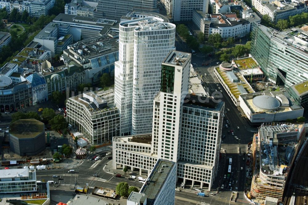 Luftbild Berlin - Hochhaus- Ensemble der Zoofenster und Neubau Upper West an der Joachimsthaler Straße - Hardenbergstraße im Ortsteil Bezirk Charlottenburg in Berlin, Deutschland