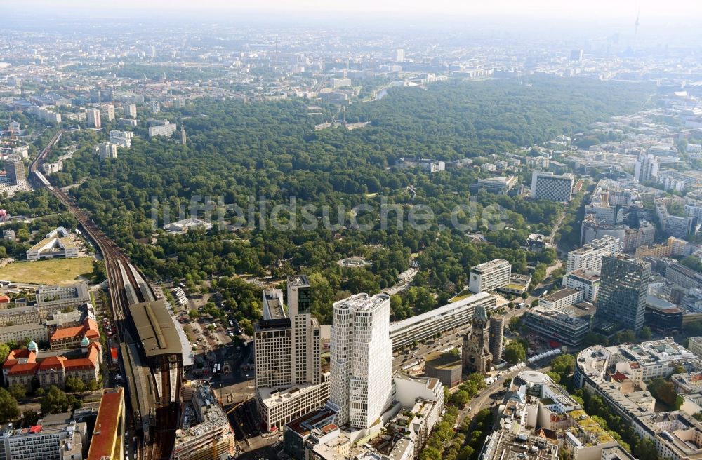 Berlin von oben - Hochhaus- Ensemble der Zoofenster und Neubau Upper West an der Joachimsthaler Straße - Hardenbergstraße im Ortsteil Bezirk Charlottenburg in Berlin, Deutschland