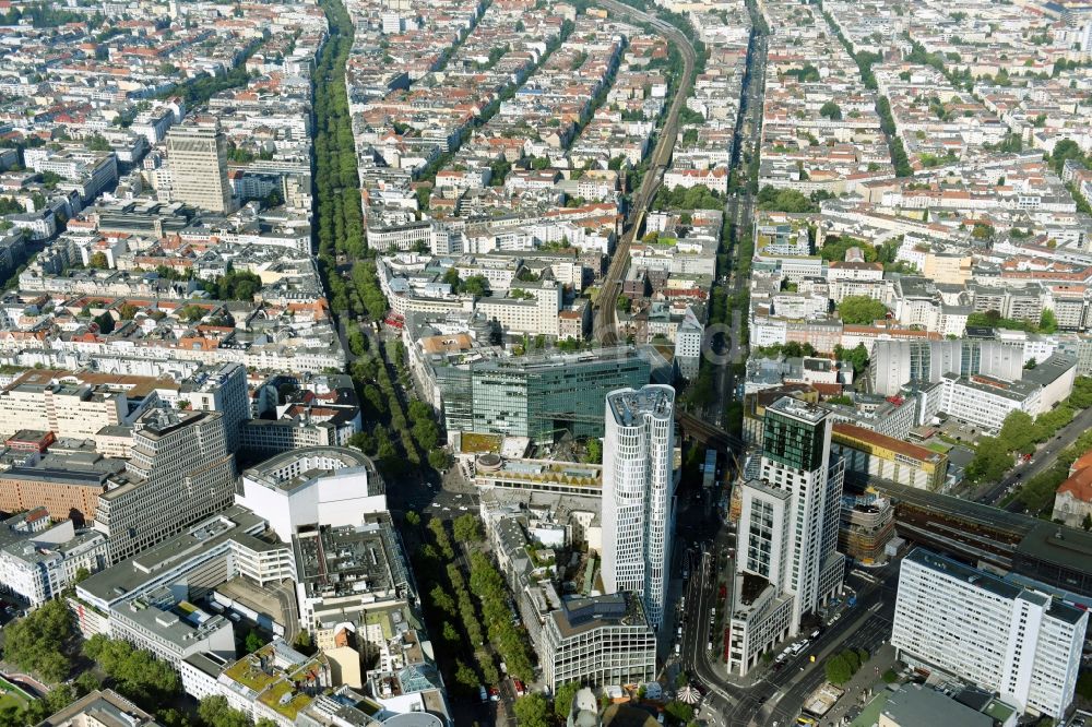 Luftbild Berlin - Hochhaus- Ensemble der Zoofenster und Neubau Upper West an der Joachimsthaler Straße - Hardenbergstraße im Ortsteil Bezirk Charlottenburg in Berlin, Deutschland