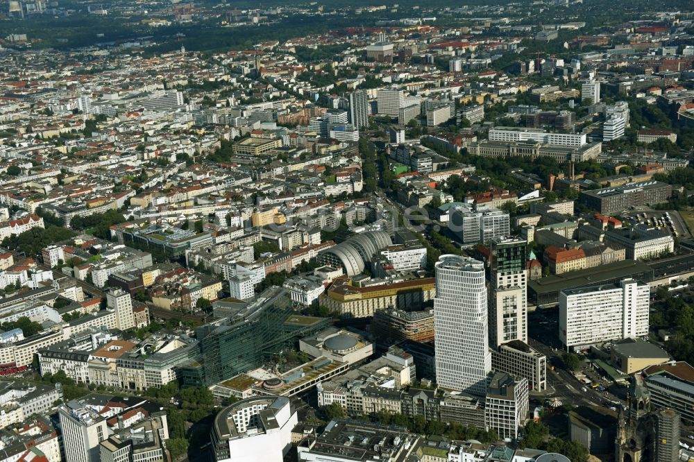 Luftbild Berlin - Hochhaus- Ensemble der Zoofenster und Neubau Upper West an der Joachimsthaler Straße - Hardenbergstraße im Ortsteil Bezirk Charlottenburg in Berlin, Deutschland