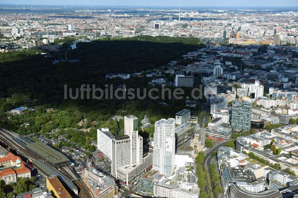 Berlin von oben - Hochhaus- Ensemble der Zoofenster und Neubau Upper West an der Joachimsthaler Straße - Hardenbergstraße im Ortsteil Bezirk Charlottenburg in Berlin, Deutschland