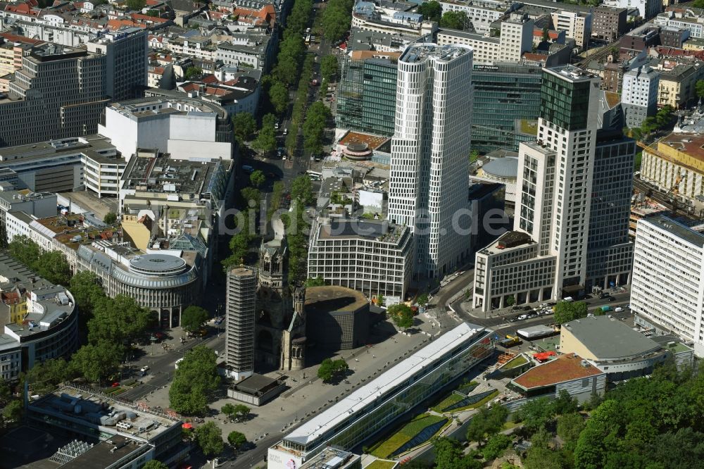 Berlin von oben - Hochhaus- Ensemble der Zoofenster und Neubau Upper West an der Joachimsthaler Straße - Hardenbergstraße im Ortsteil Bezirk Charlottenburg in Berlin, Deutschland