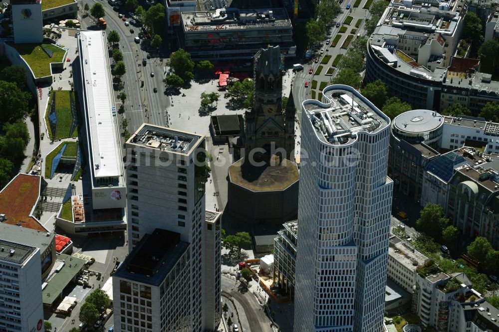 Berlin von oben - Hochhaus- Ensemble der Zoofenster und Neubau Upper West an der Joachimsthaler Straße - Hardenbergstraße im Ortsteil Bezirk Charlottenburg in Berlin, Deutschland