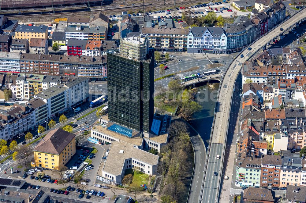 Hagen aus der Vogelperspektive: Hochhaus- Gebäude Agentur für Arbeit an der Körnerstraße in Hagen im Bundesland Nordrhein-Westfalen