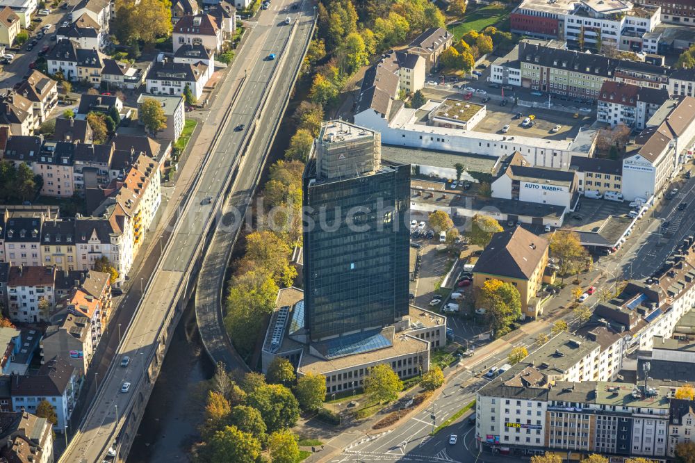 Luftaufnahme Hagen - Hochhaus- Gebäude Agentur für Arbeit an der Körnerstraße in Hagen im Bundesland Nordrhein-Westfalen