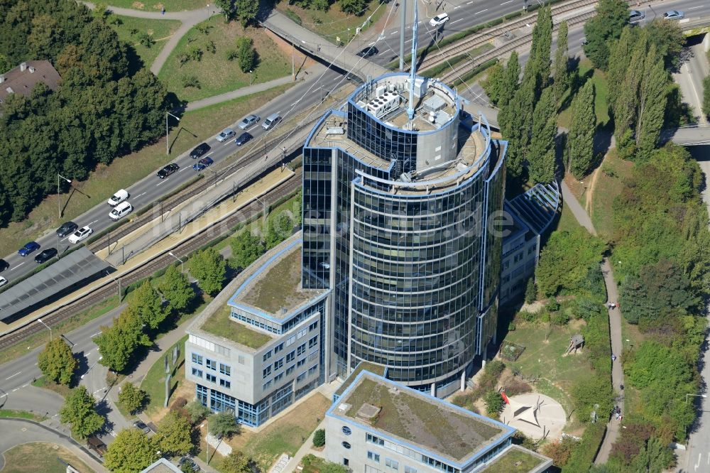 Luftaufnahme Stuttgart - Hochhaus- Gebäude und Bürogebäude Bülow Tower in Stuttgart im Bundesland Baden-Württemberg