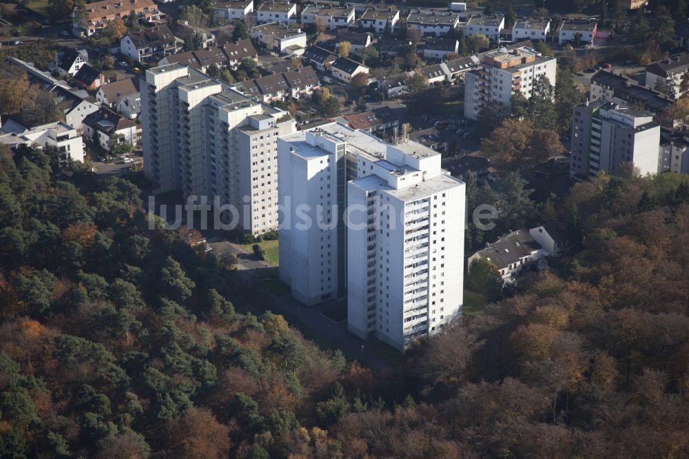 Luftbild Heusenstamm - Hochhaus- Gebäude im Ortsteil Rembrücken in Heusenstamm im Bundesland Hessen