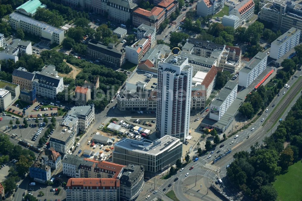 Leipzig aus der Vogelperspektive: Hochhaus- Gebäude Wintergartenhochhaus in Leipzig im Bundesland Sachsen