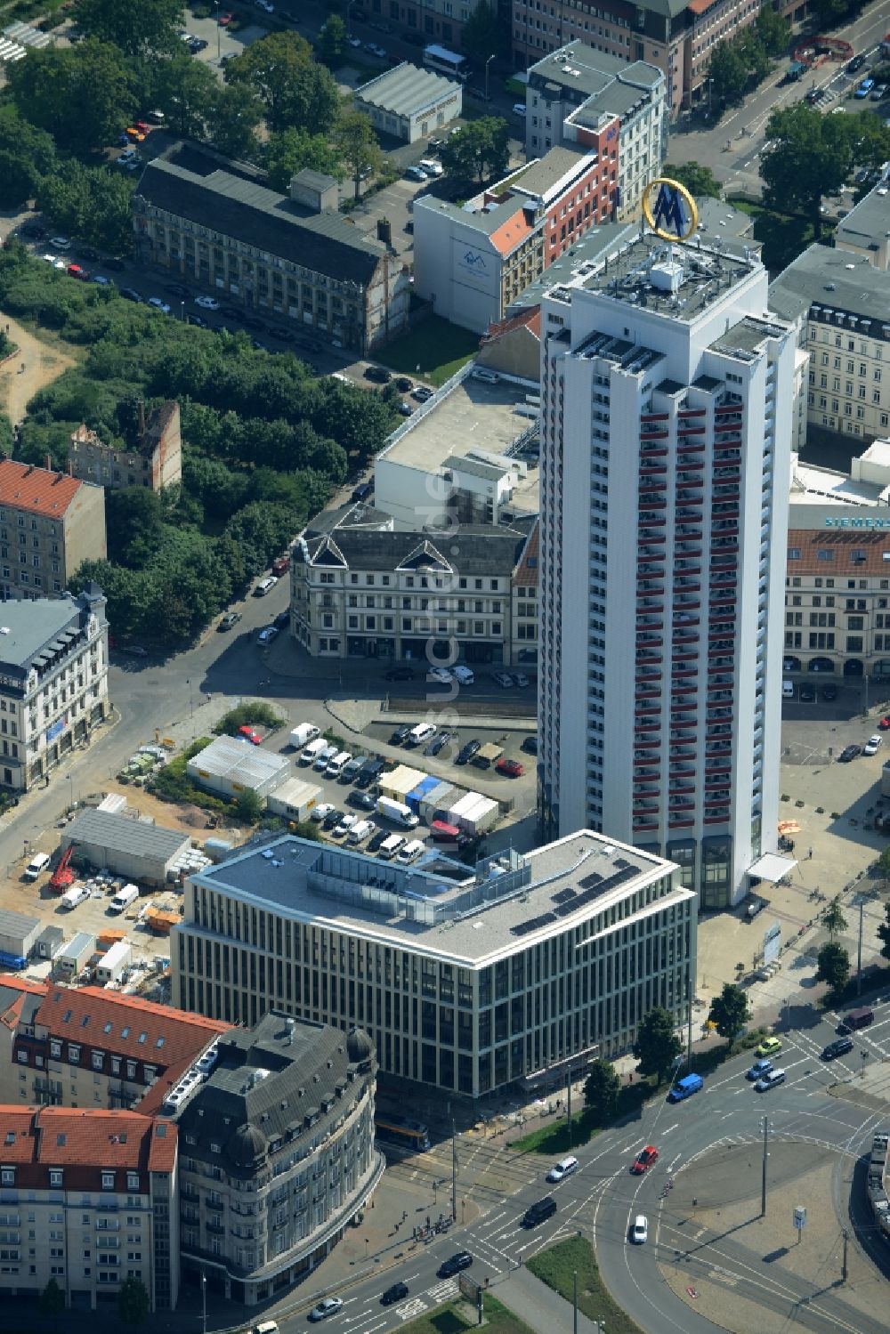 Luftbild Leipzig - Hochhaus- Gebäude Wintergartenhochhaus in Leipzig im Bundesland Sachsen