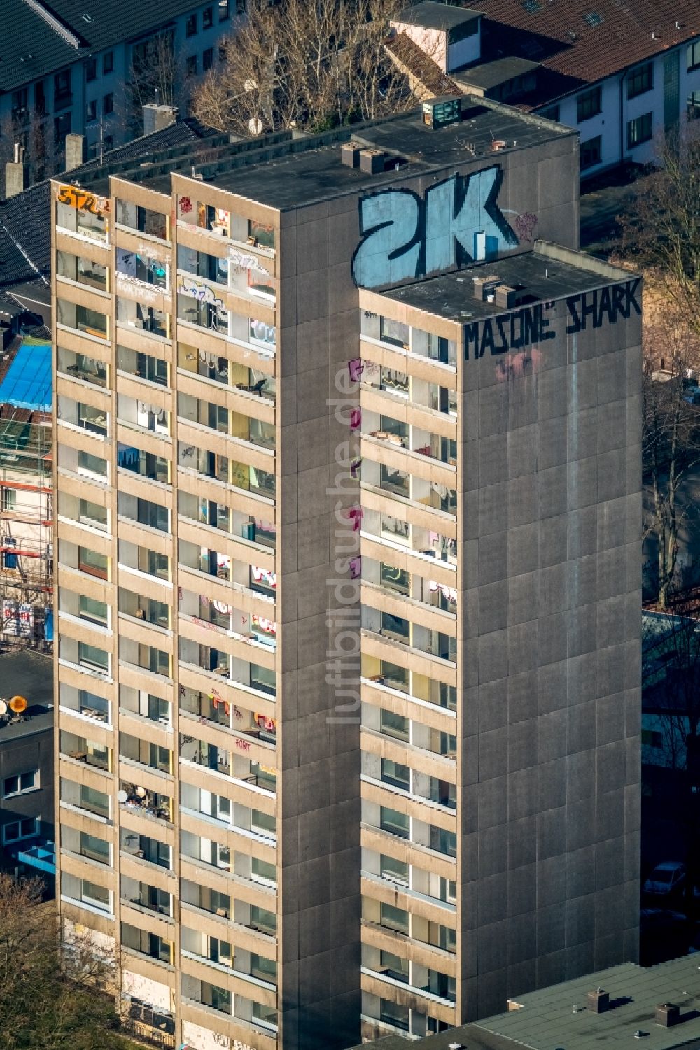 Luftaufnahme Dortmund - Hochhaus- Gebäude im Wohngebiet an der Kielstraße in Dortmund im Bundesland Nordrhein-Westfalen