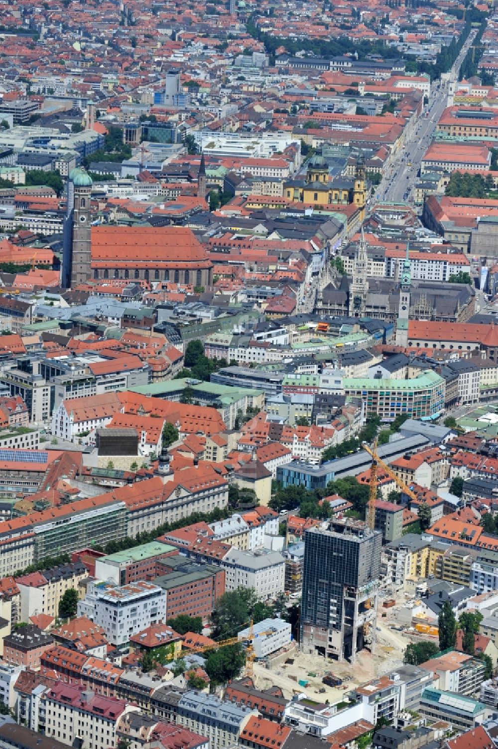 Luftbild München - Hochhaus- Gebäude im Wohngebiet The Seven in München im Bundesland Bayern, Deutschland