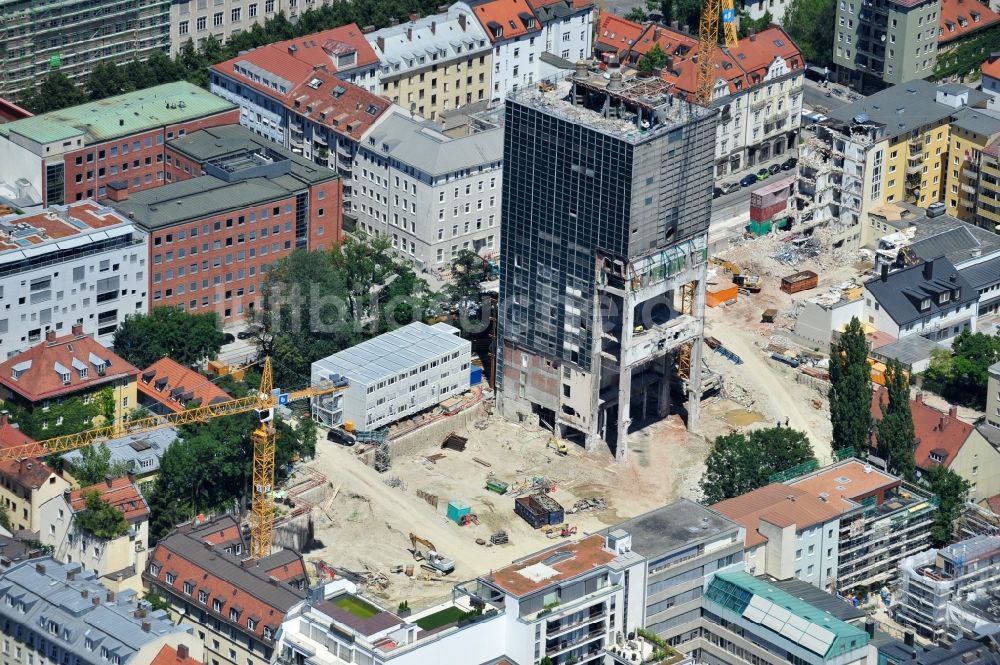 Luftbild München - Hochhaus- Gebäude im Wohngebiet The Seven in München im Bundesland Bayern, Deutschland