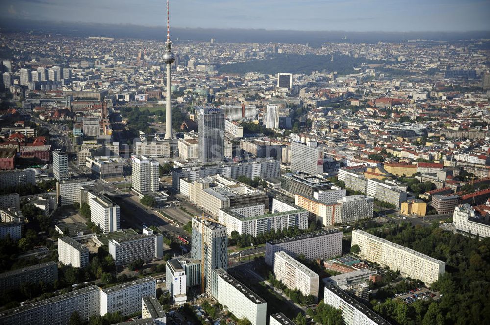 Luftbild Berlin - Hochhausneubau an der Mollstrasse in Berlin - Mitte