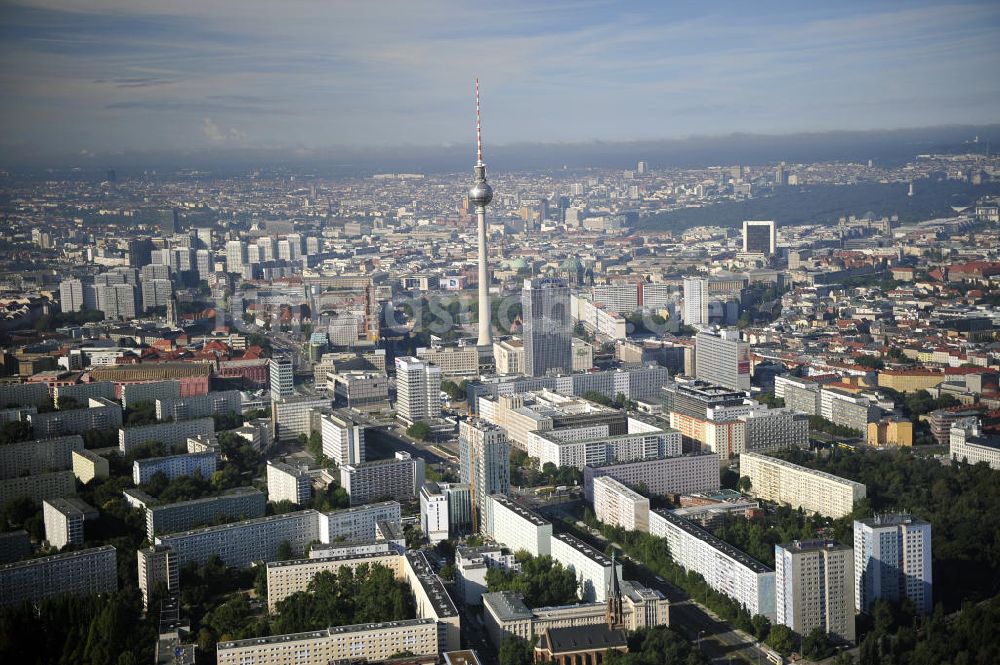 Luftbild Berlin - Hochhausneubau an der Mollstrasse in Berlin - Mitte