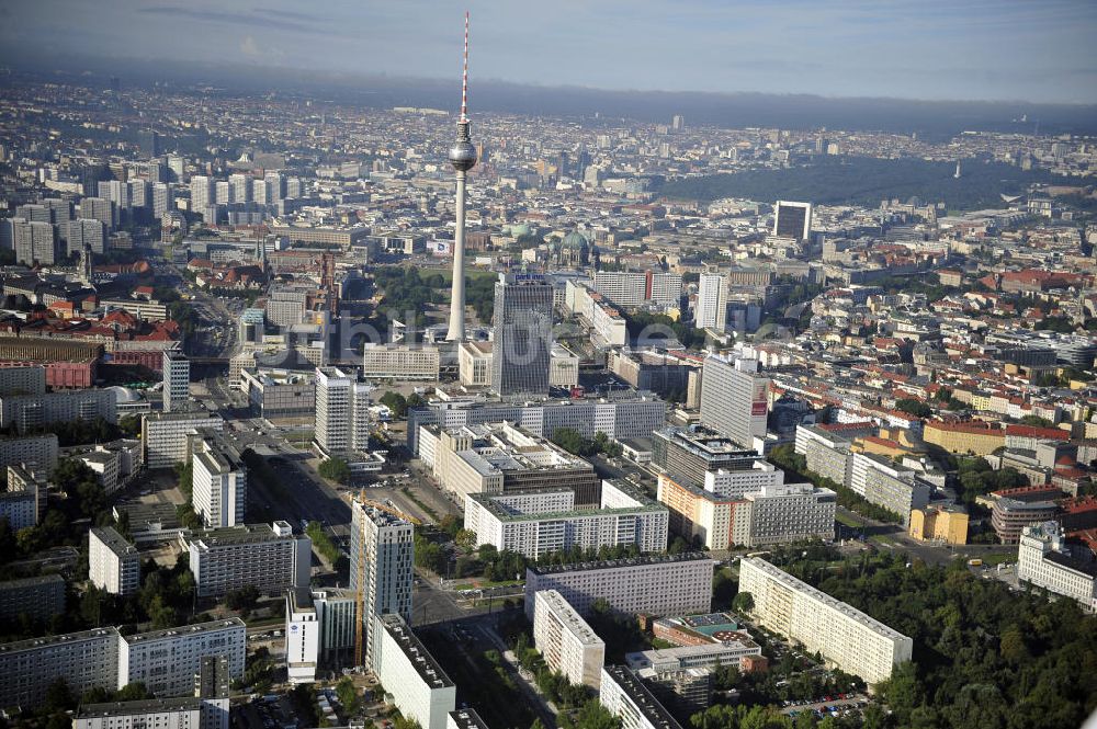 Luftbild Berlin - Hochhausneubau an der Mollstrasse in Berlin - Mitte