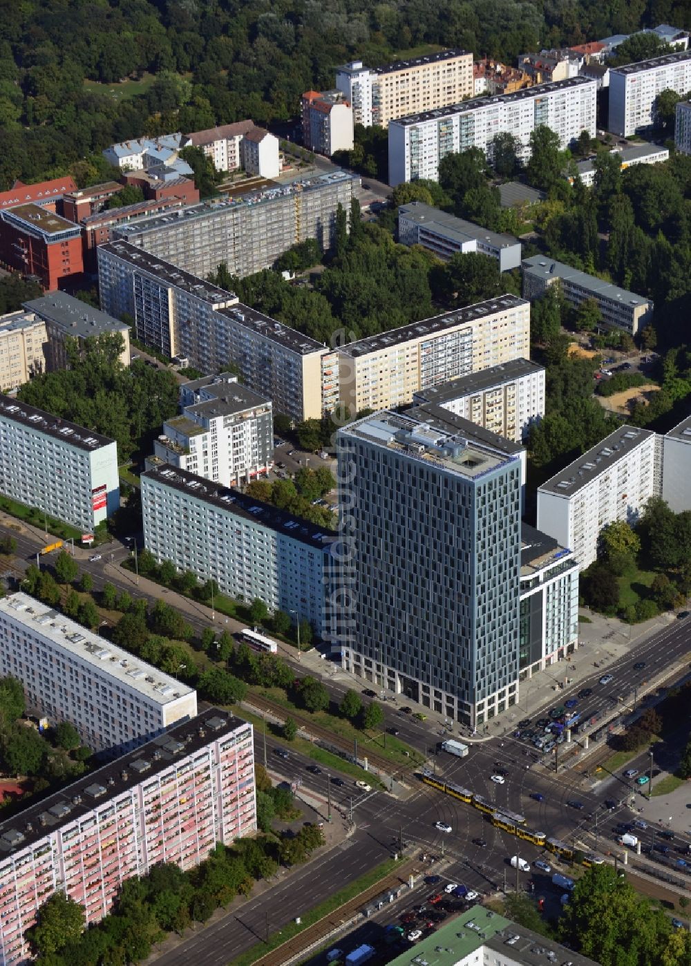 Luftbild Berlin Mitte - Hochhausneubau an der Mollstrasse in Berlin - Mitte