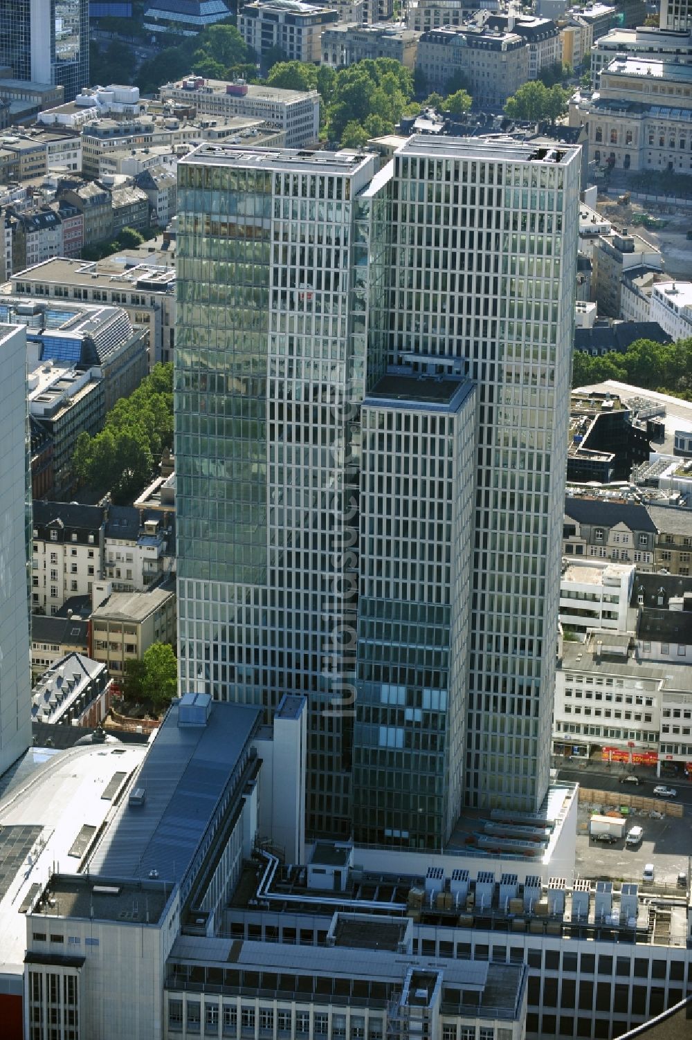 Luftaufnahme Frankfurt am Main - Hochhäuser am Palais Quartier im Zentrum von Frankfurt / Main in Hessen