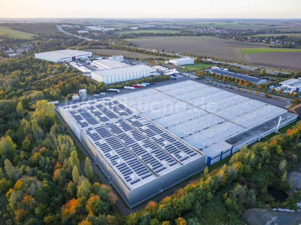 Luftbild Wilsdruff - Hochregal- Lager-Gebäudekomplex und Logistikzentrum auf dem Gelände ALDI Zentrallager in Wilsdruff im Bundesland Sachsen, Deutschland