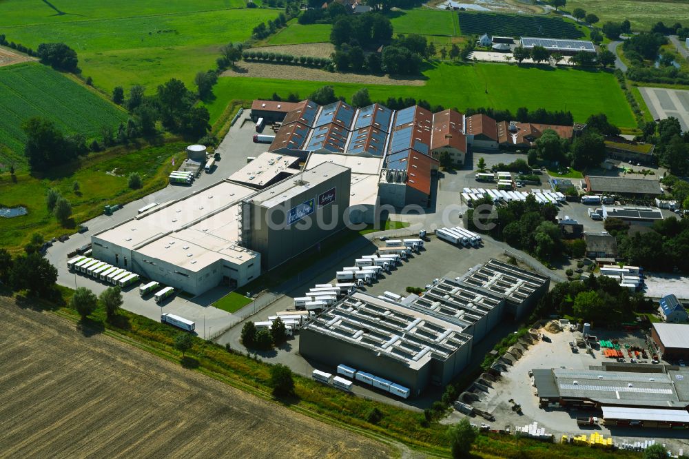 Coesfeld aus der Vogelperspektive: Hochregal- Lager-Gebäudekomplex und Logistikzentrum auf dem Gelände des Bio- Großhandels Weiling in Coesfeld im Bundesland Nordrhein-Westfalen, Deutschland