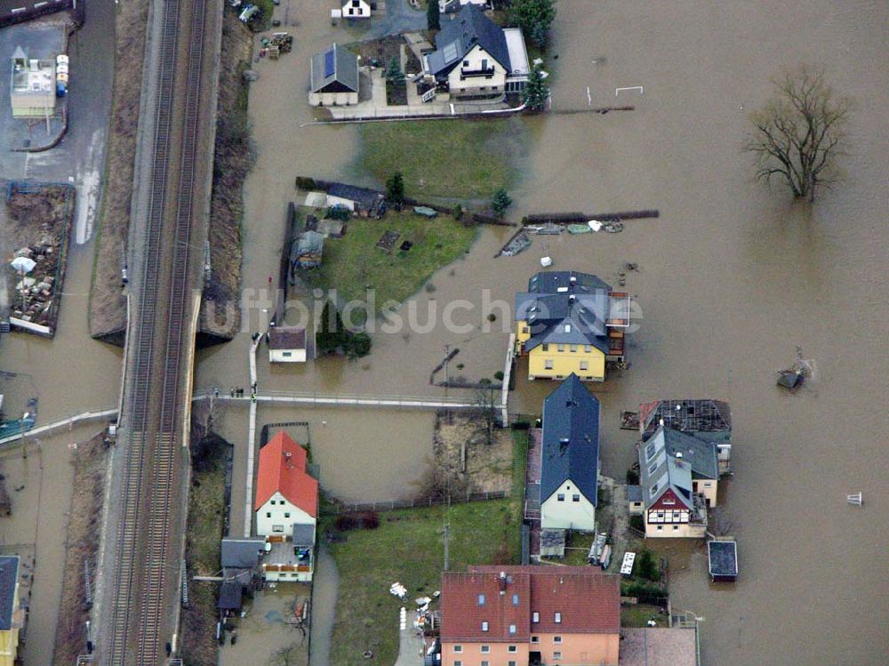 Bad Schandau aus der Vogelperspektive: Hochwasser entlang der Bahnstrecke nach Krippen