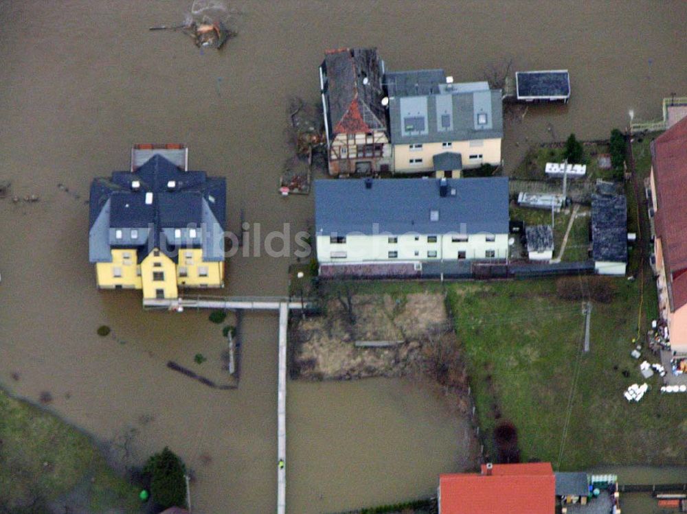 Bad Schandau von oben - Hochwasser entlang der Bahnstrecke nach Krippen