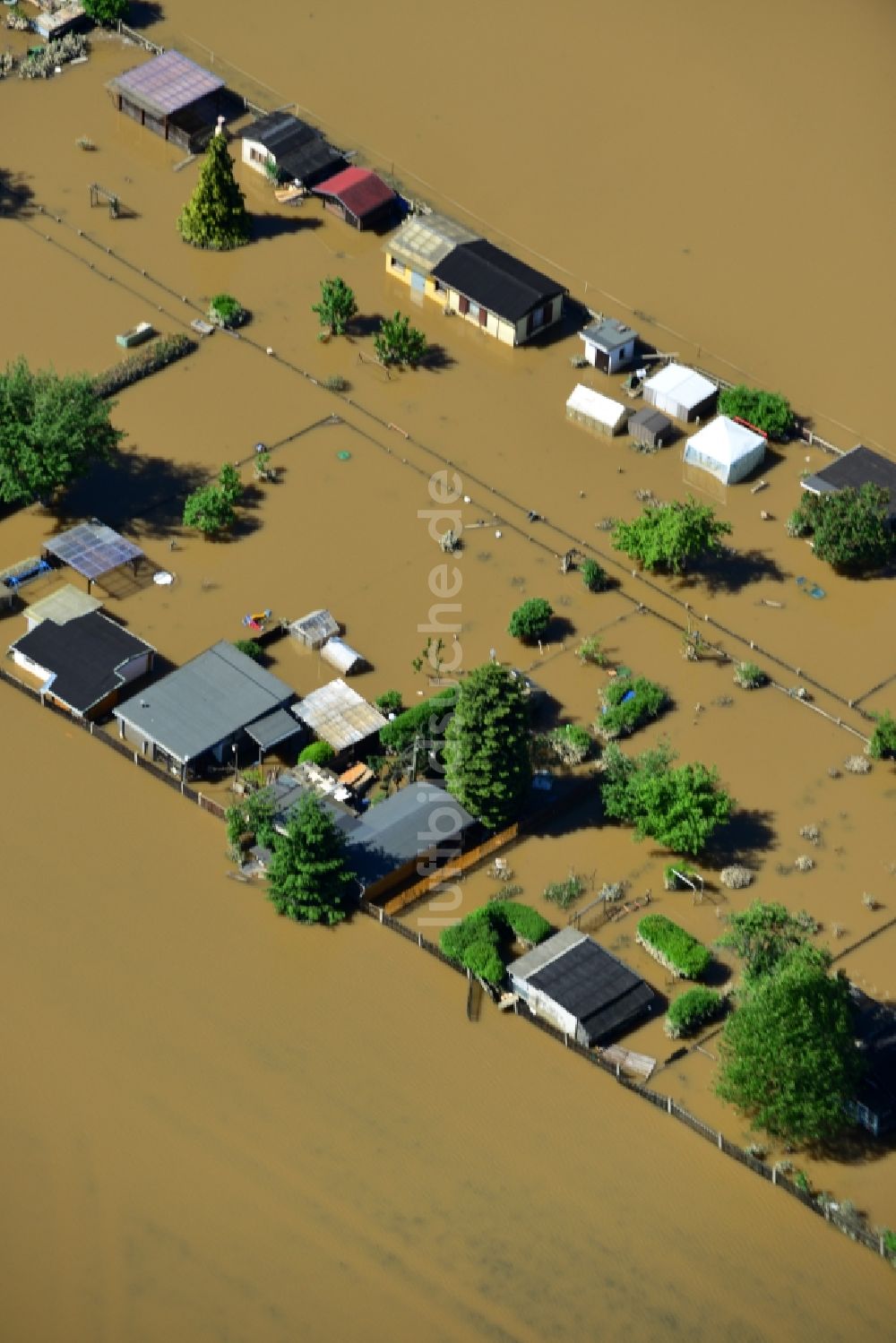 Milbitz von oben - Hochwasser Flut Katastrophe mit Überflutung der Ufer der Elster und Umland bei Milbitz im Bundesland Thüringen