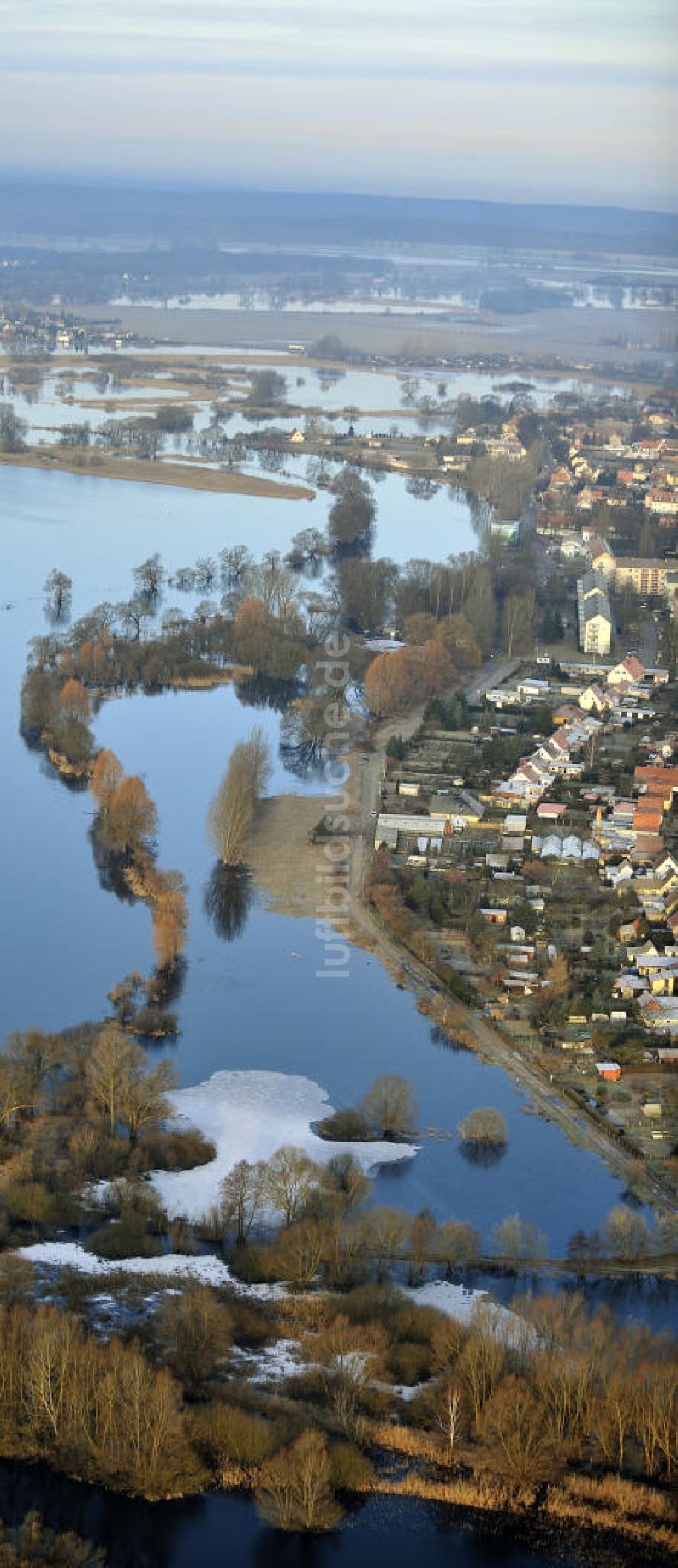 Döberitz aus der Vogelperspektive: Hochwasser der Havel in dem Überflutungsgebiet zwischen Premnitz und Döberitz