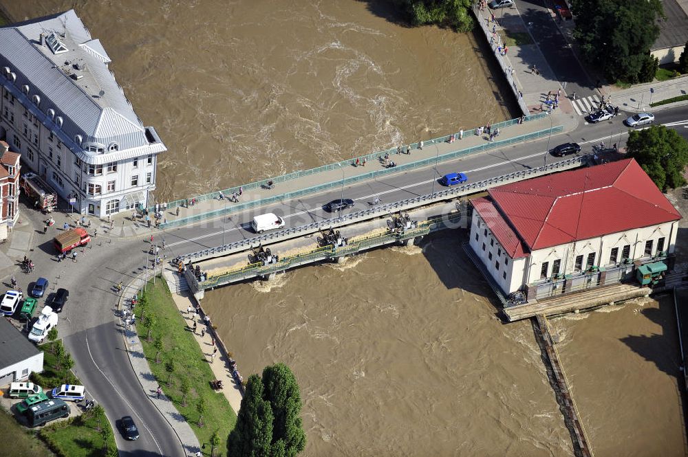 Luftaufnahme Guben - Hochwasser der Neiße in Guben