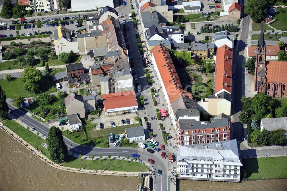 Guben aus der Vogelperspektive: Hochwasser der Neiße in Guben