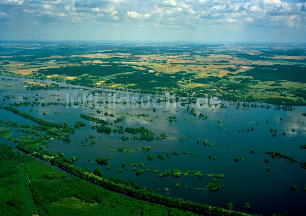 Gartz aus der Vogelperspektive: Hochwasser der Oder im Landkreis Uckermark bei Gartz im Bundesland Brandenburg