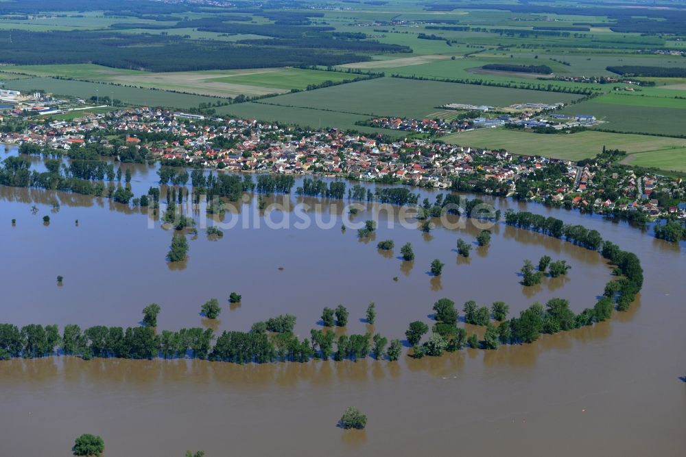 Luftaufnahme Elster (Elbe) - Hochwasser Pegel - Situation durch Überschwemmung und Übertritt der Ufer der Elbe bei Elster (Elbe) im Bundesland Sachsen-Anhalt