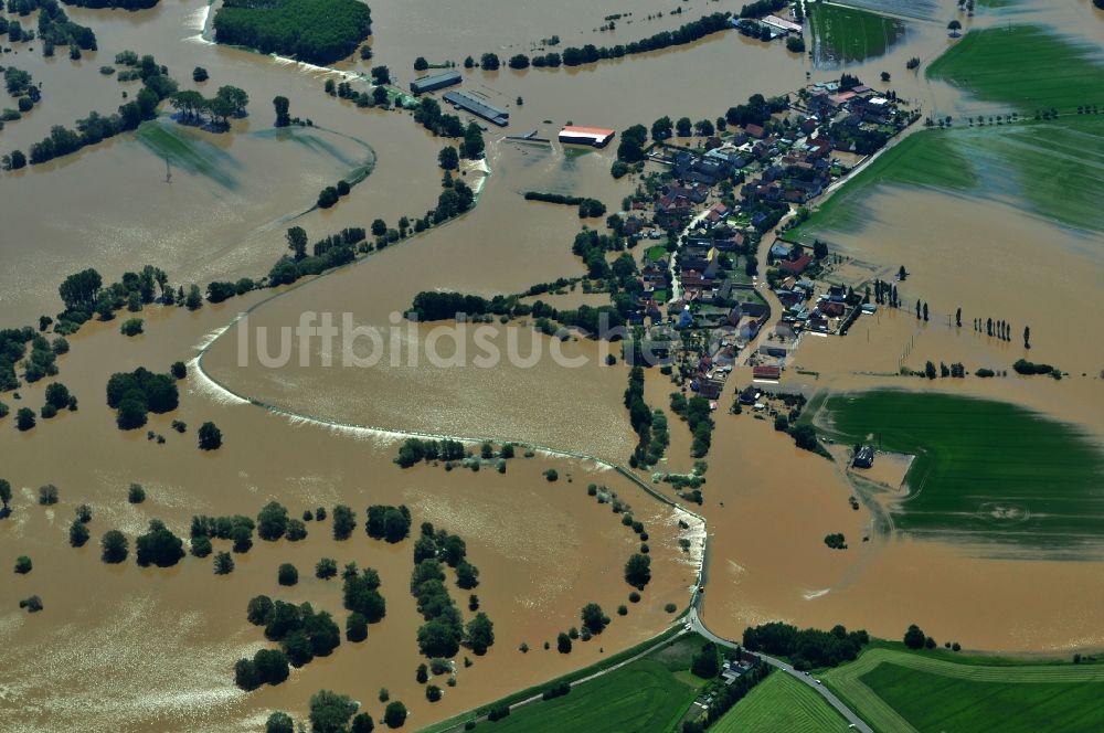 Luftbild Wolfen - Hochwasser Pegel - Situation durch Überschwemmung und Übertritt der Ufer der Mulde bei Wolfen im Bundesland Sachsen-Anhalt