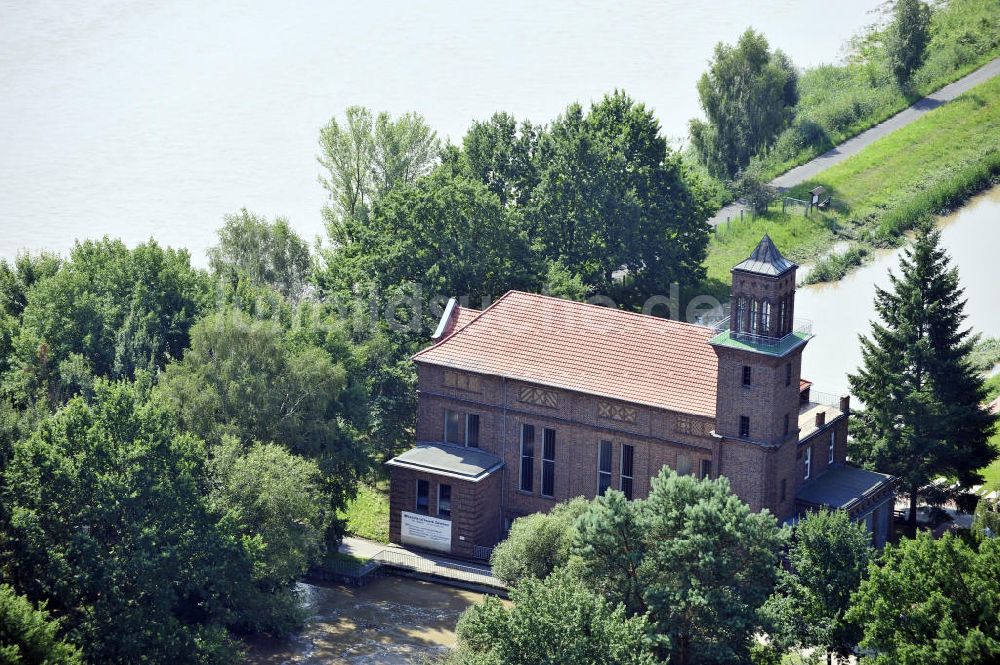 Grießen aus der Vogelperspektive: Hochwasser am Wasserkraftwerk Grießen