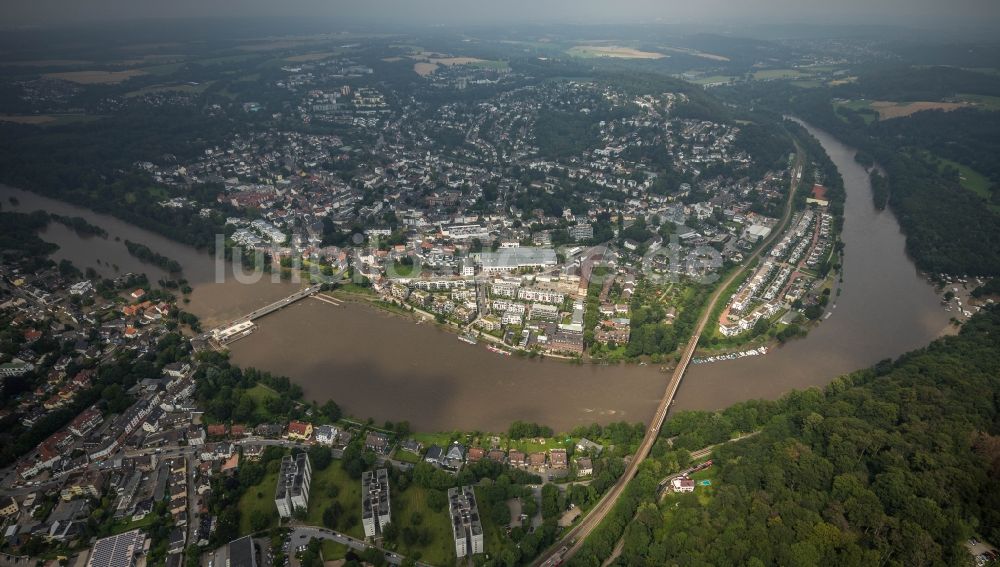 Luftaufnahme Essen - Hochwasserschäden der Flutkatastrophe am Flußverlauf der Ruhr in Essen im Bundesland Nordrhein-Westfalen, Deutschland