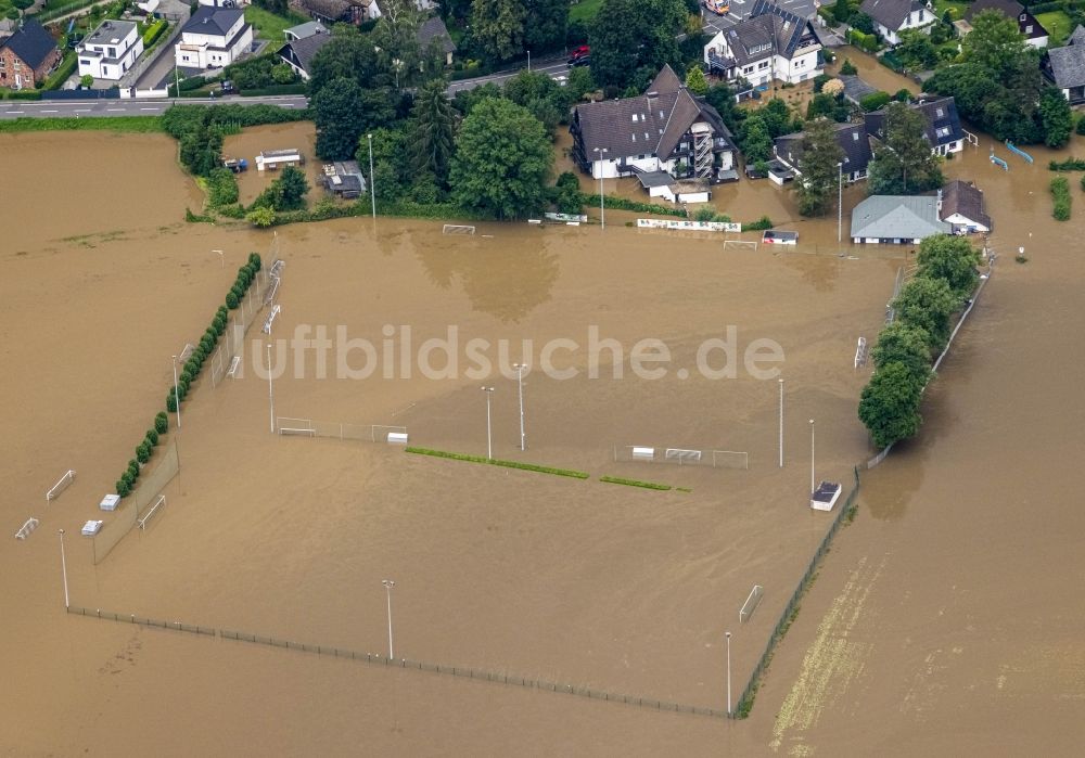 Luftaufnahme Essen - Hochwasserschäden der Flutkatastrophe am Flußverlauf der Ruhr in Essen im Bundesland Nordrhein-Westfalen, Deutschland