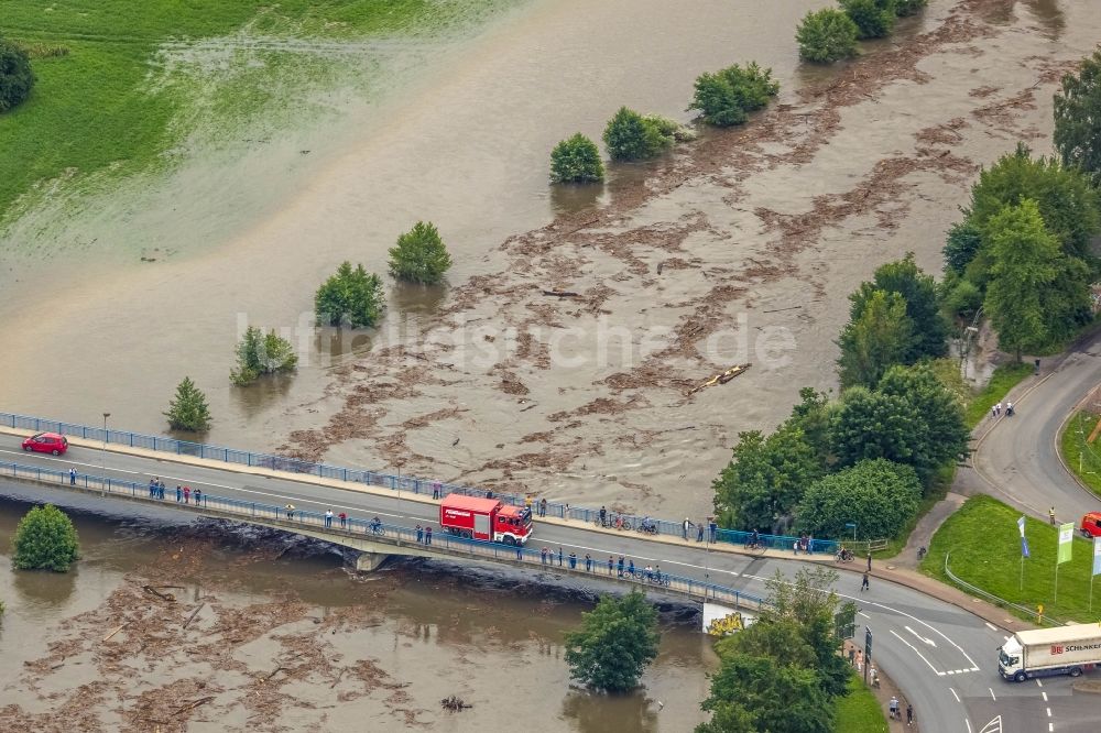 Luftbild Fröndenberg/Ruhr - Hochwasserschäden der Flutkatastrophe in Fröndenberg/Ruhr im Bundesland Nordrhein-Westfalen, Deutschland