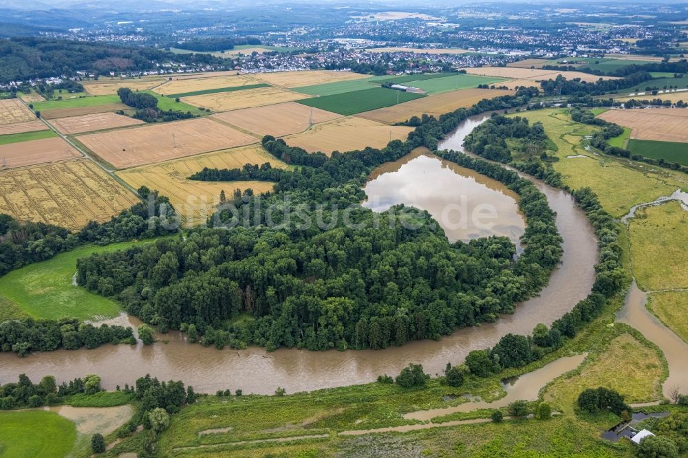 Luftbild Fröndenberg/Ruhr - Hochwasserschäden der Flutkatastrophe in Fröndenberg/Ruhr im Bundesland Nordrhein-Westfalen, Deutschland