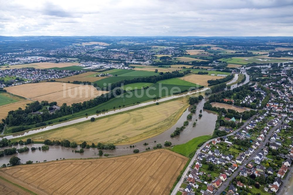 Luftaufnahme Fröndenberg/Ruhr - Hochwasserschäden der Flutkatastrophe in Fröndenberg/Ruhr im Bundesland Nordrhein-Westfalen, Deutschland