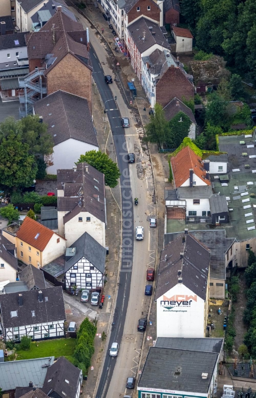 Hagen von oben - Hochwasserschäden der Flutkatastrophe am Verlauf von Ruhr und Volme in Hagen im Bundesland Nordrhein-Westfalen, Deutschland