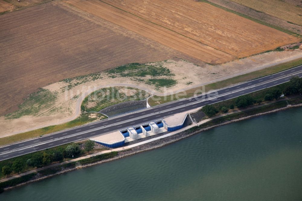 Mainz aus der Vogelperspektive: Hochwasserschutzanlage in Mainz im Bundesland Rheinland-Pfalz