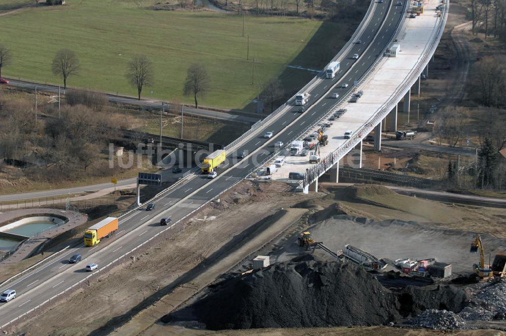 Sättelstädt von oben - Hörseltalbrücke der A4 bei Sättelstädt - Hörseltal bridge the A4 Sättelstädt