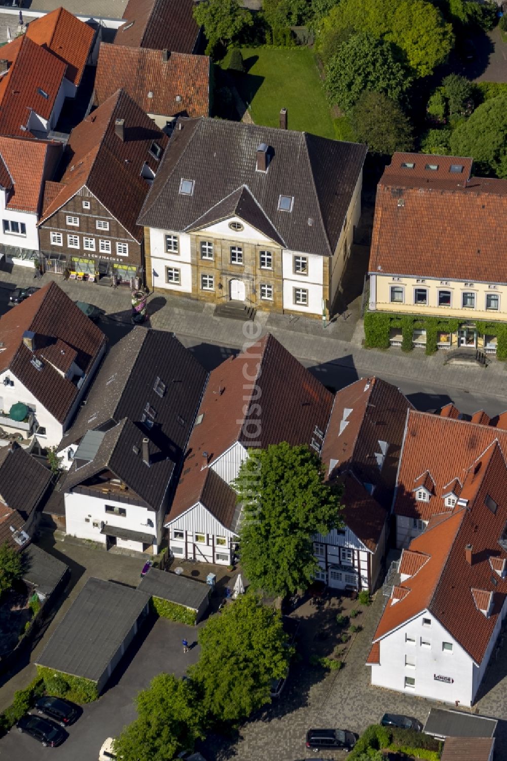 Rietberg von oben - Häuser im Stadtkern von Rietberg im Bundesland Nordrhein-Westfalen